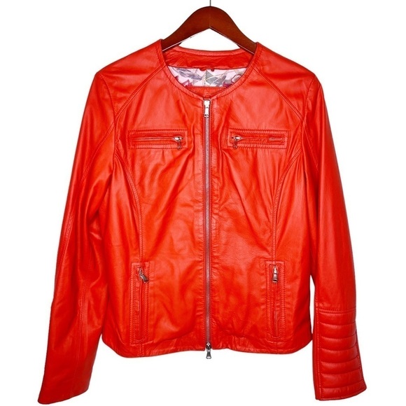 D’ARIENZO Italian Leather Dual Front Zipper Moto Style Jacket Size XL in Orange - Picture 16 of 16